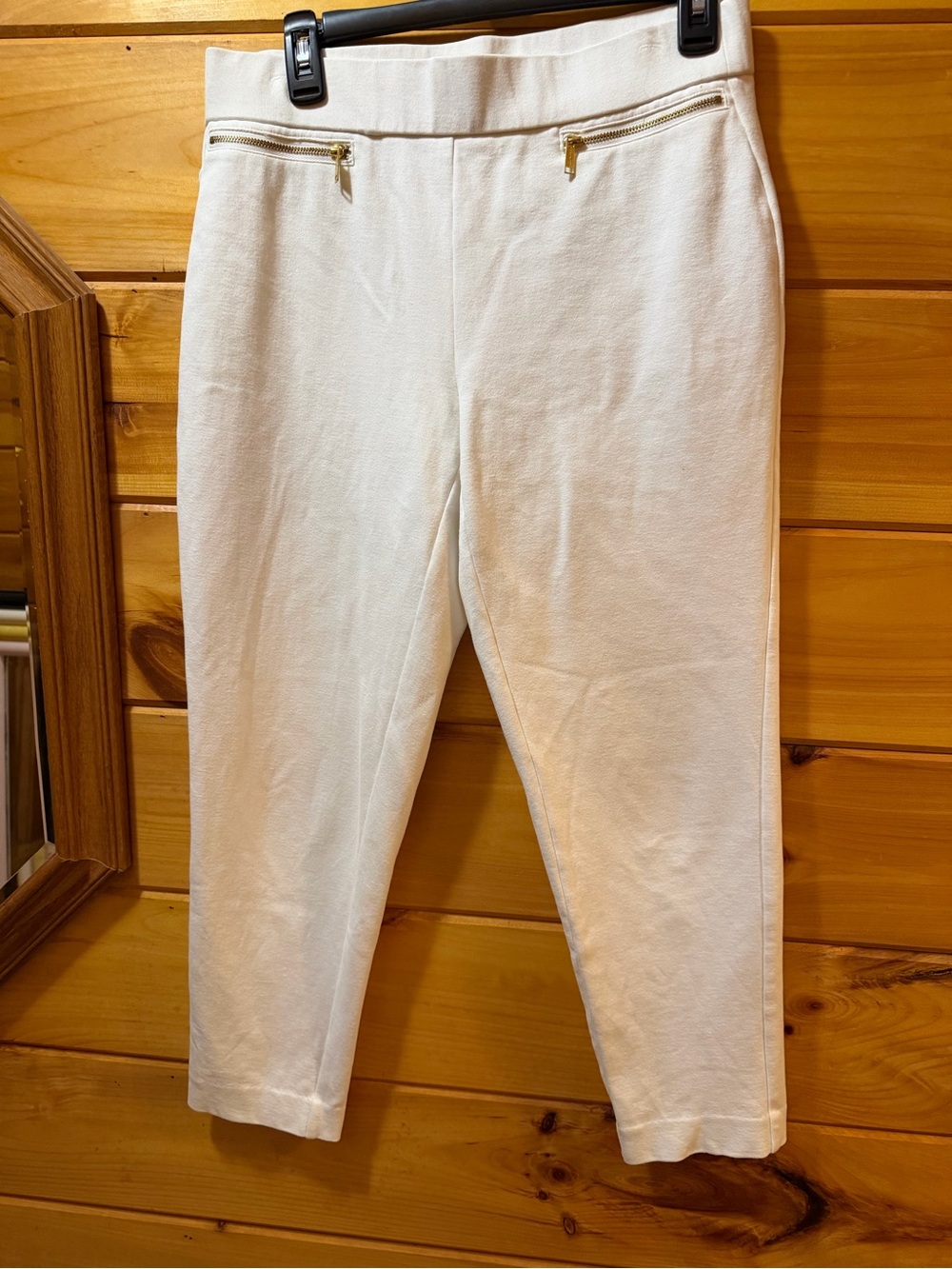 Michael Kors White Ponte Pocket Detail with Gold Logo Plaque